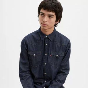 Levi's Barstow Western Denim Shirt in Marble Red Cast Rinse Blue, Sz Lg